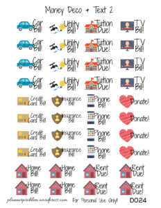 Money Deco &amp; Text – Free Printable Planner Stickers – Plannerproblem inside FREE Printable Bill Due Stickers