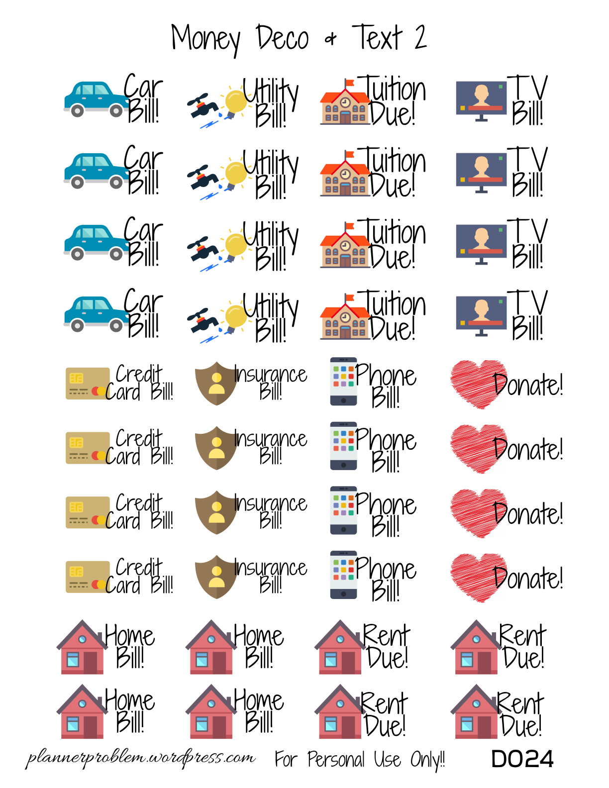 Money Deco &amp;amp; Text – Free Printable Planner Stickers – Plannerproblem inside FREE Printable Bill Due Stickers