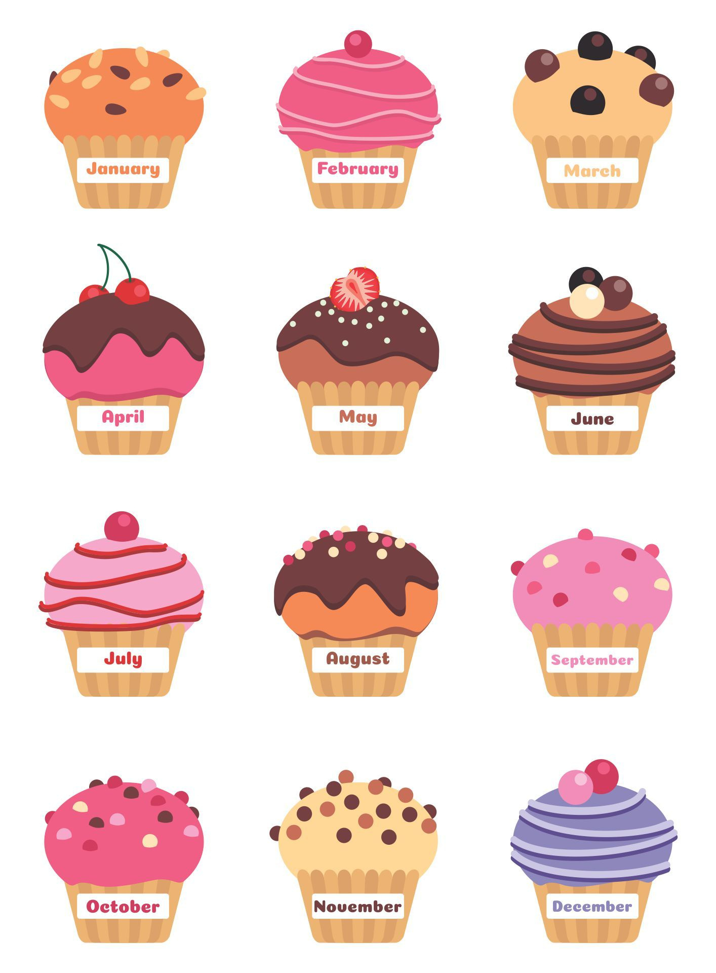 Monthly Birthday Cupcake - 10 Free Pdf Printables | Printablee with regard to FREE Printable Birthday Cupcakes Clipart with Months