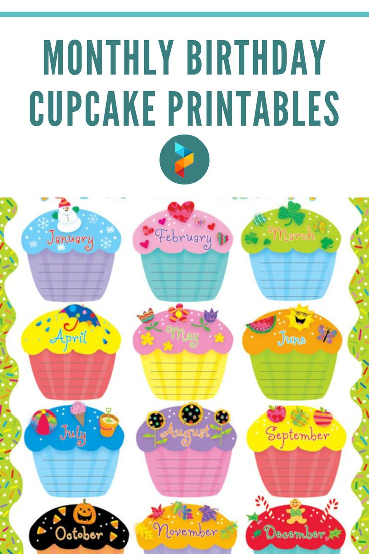 Monthly Birthday Cupcake Printables pertaining to FREE Printable Birthday Cupcakes Clipart with Months