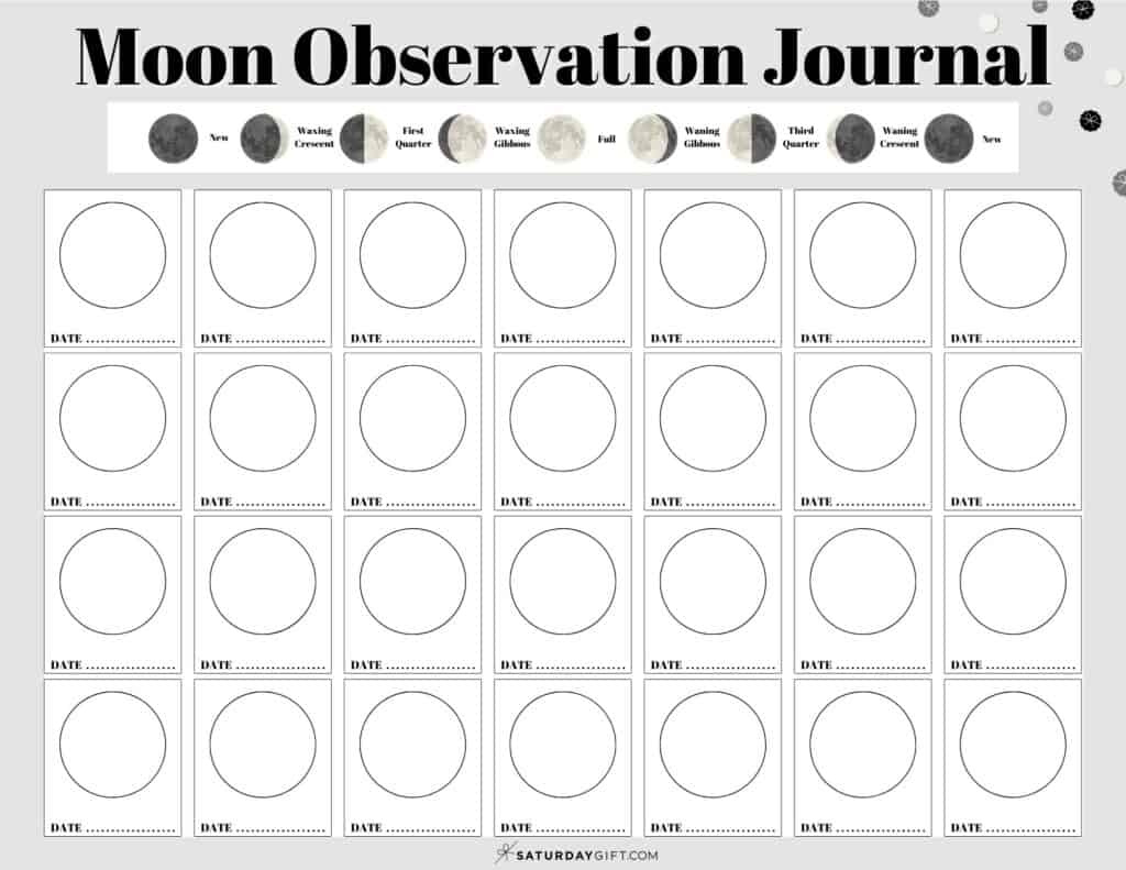 Moon Observation Journal - Log The Phases Of The Moon (Free for Free Printable Blank Moon Phase Calendar