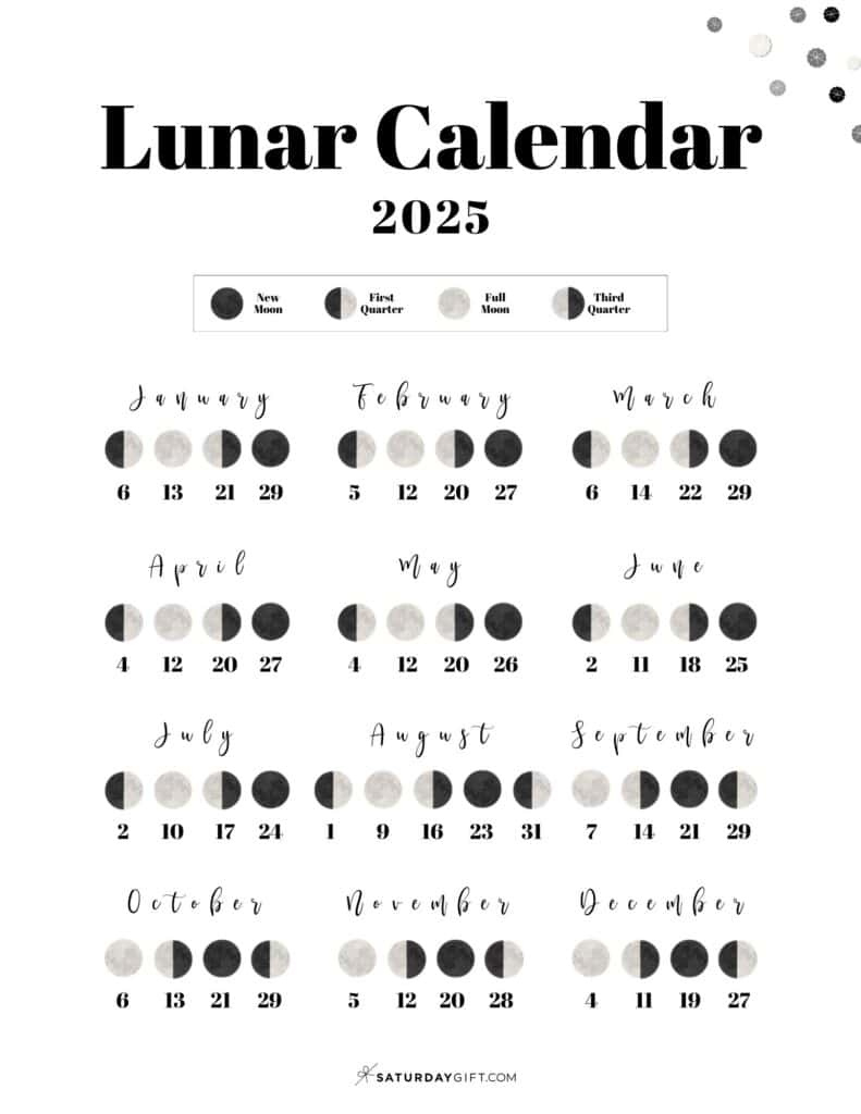 Moon Phase Calendar - 12 Cute &amp;amp; Free Printable 2025 Lunar Calendars inside Free Printable Blank Moon Phase Calendar