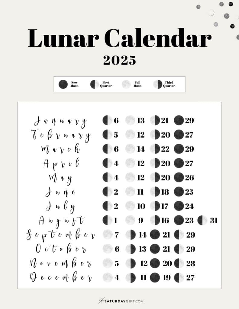 Moon Phase Calendar - 12 Cute &amp;amp; Free Printable 2025 Lunar Calendars with regard to Free Printable Blank Moon Phase Calendar