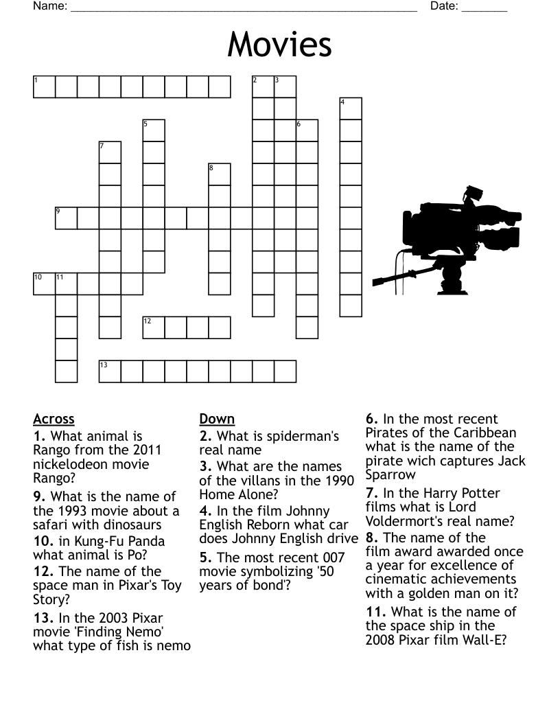 Movies Crossword - Wordmint in Free Printable Blockbuster Crossword Puzzles