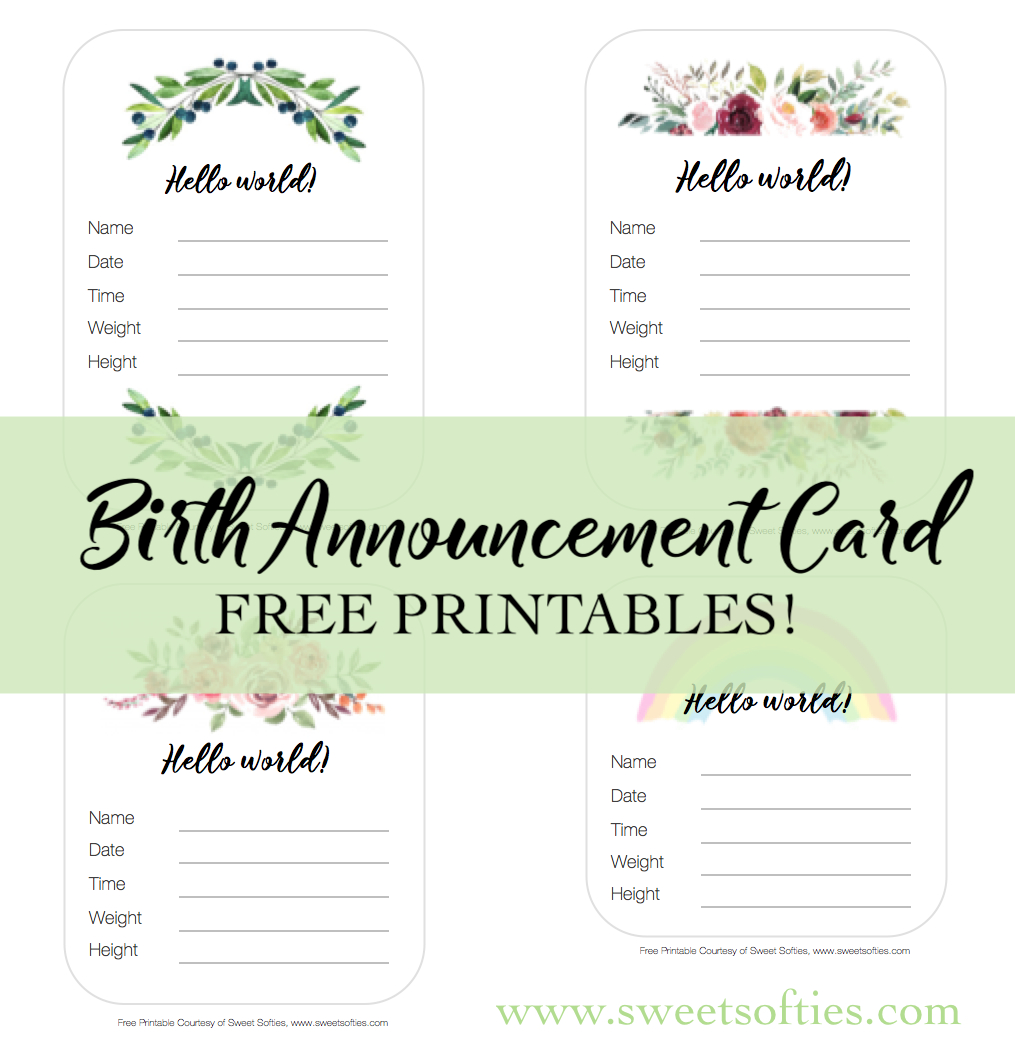 Newborn Baby Birth Announcement Cards (Free Printables!) - Sweet within FREE Printable Birth Announcement Cards