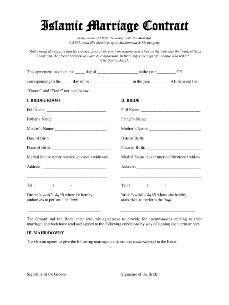 Nikah Contract Pdf: Fill Out &amp;amp; Sign Online | Dochub in Free Printable Blank Islamic Marriage Certificate