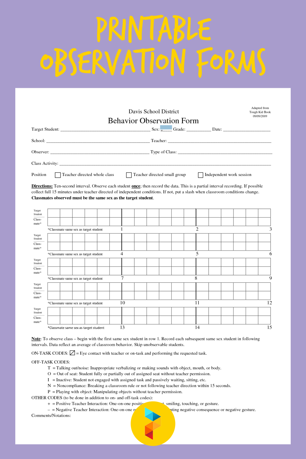 Observation Forms - 10 Free Pdf Printables | Printablee in FREE Printable Behavior Observation Forms