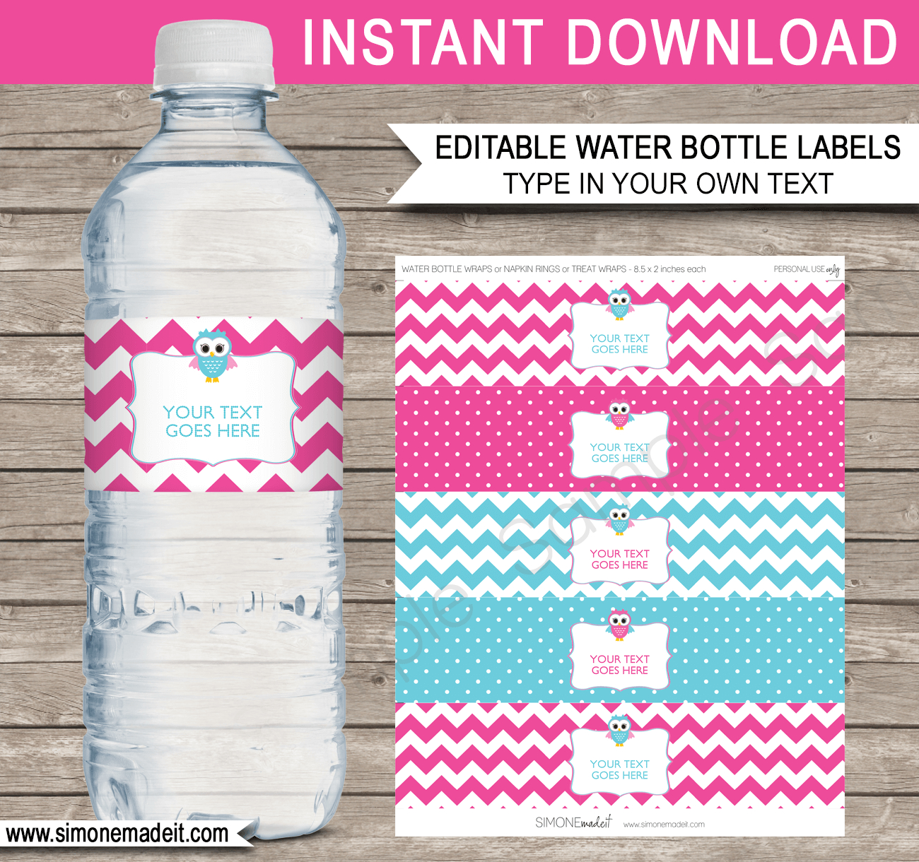 Owl Party Water Bottle Labels Template - Pink inside Free Printable Birthday Water Bottle Labels