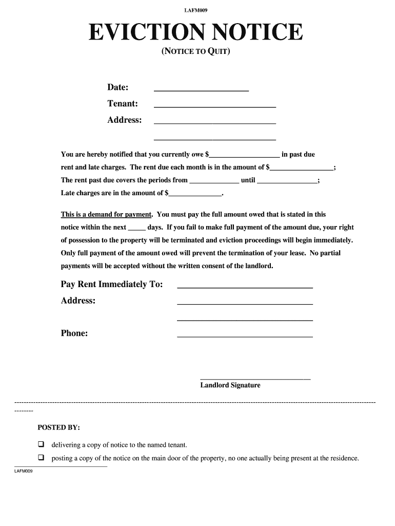 Pa Landlord Association Lafm009 Form - Fill Online, Printable within Free Printable Blank Eviction Notice