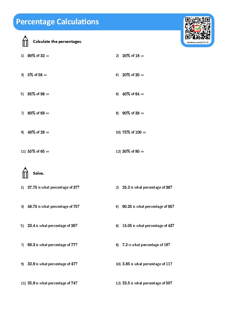 Percentage Calculations Worksheets intended for Free Printable Asvab Math Practice Test