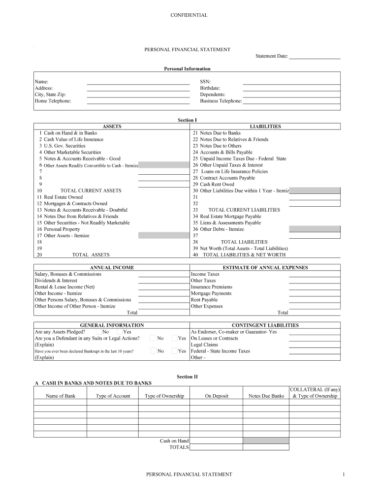 Personal Financial Statement 1 Form - Fill Online, Printable in FREE Printable Blank Financial Statement Form