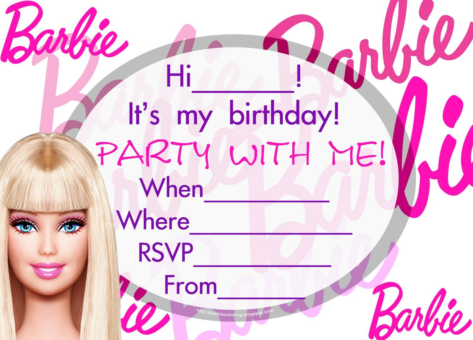 Pink Barbie Party Invitations To Print For Free regarding Free Printable Barbie Party Invitations