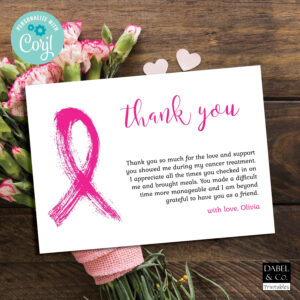 Pink Ribbon Thank You Note, Breast Cancer Card, Cancer Thank You with regard to Free Printable Breast Cancer Thank You Cards