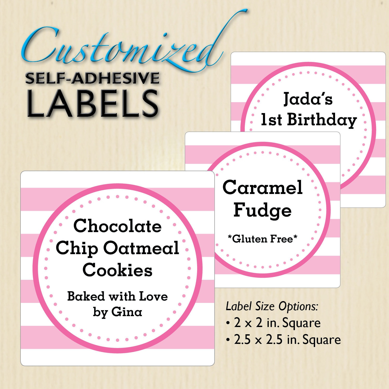 Pink Stripe Bakery Labels, Cookie Packaging, School Bake Sale in Free Printable Bake Sale Labels