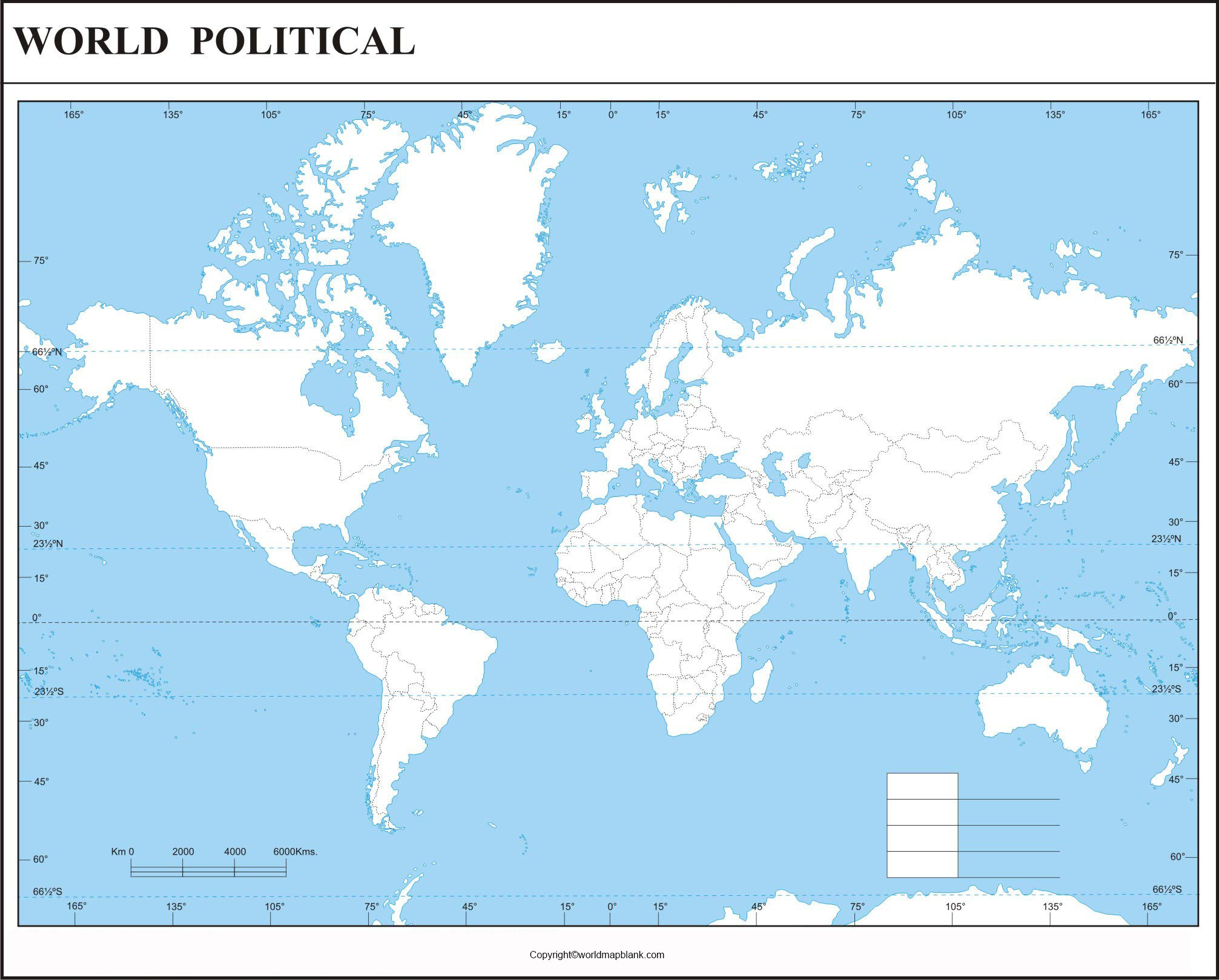 Politische Weltkarte Zum Ausdrucken – Kostenloser Download in Free Printable Blank World Map Worksheet