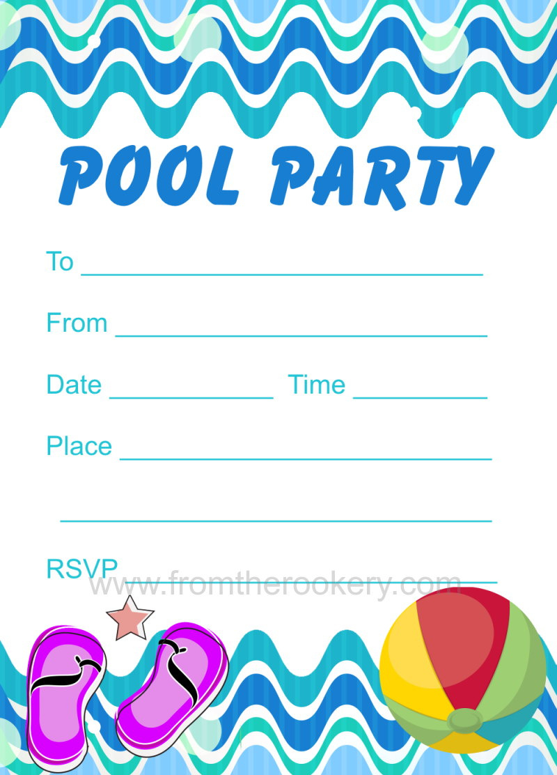 Pool Party Invitation inside FREE Printable Blank Pool Party Invitations