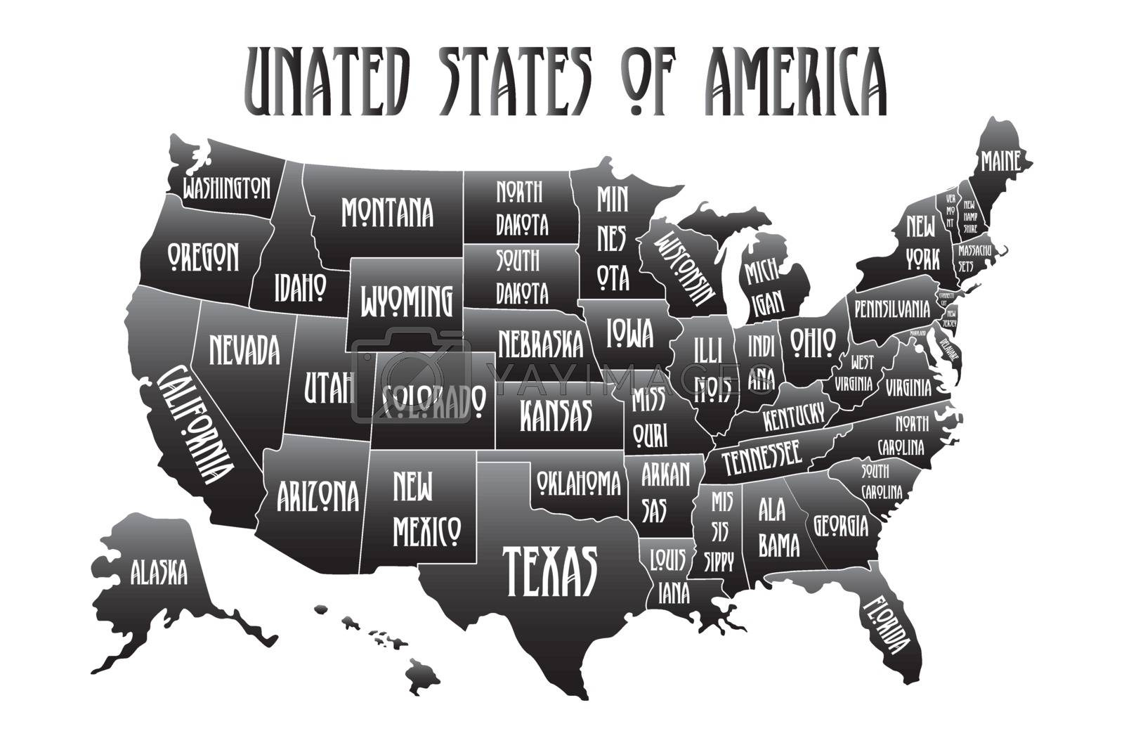 Poster Map Of United States Of America With State Names. Black And with regard to Free Printable Black And White Map Of The United States