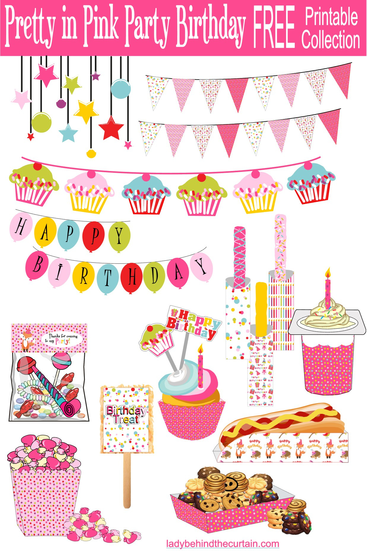 Pretty In Pink Birthday Party Free Printable Collection in Free Printable Birthday Party Decorations