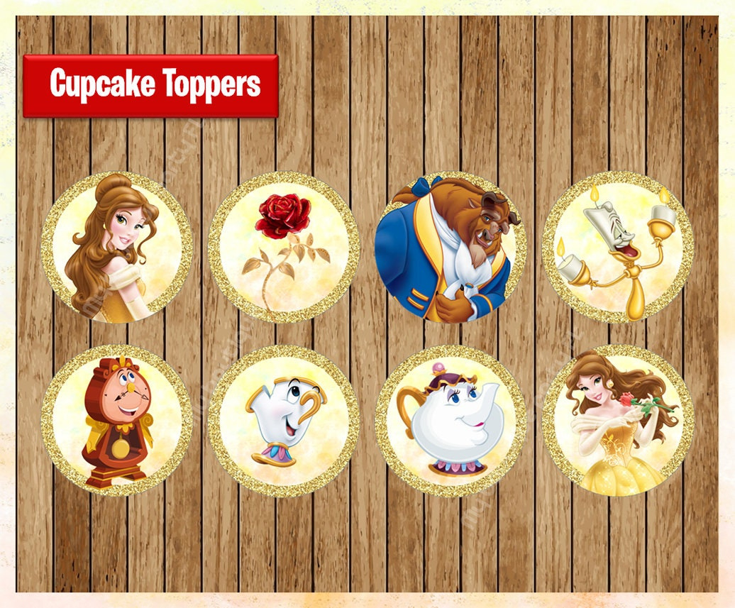 Princess Belle Toppers Instant Download, Printable Princess Party inside Free Printable Beauty And The Beast Cupcake Toppers