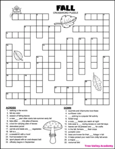 Printable 4Th Grade Fall Crossword Puzzle - Tree Valley Academy with FREE Printable Autumn Crossword Puzzles