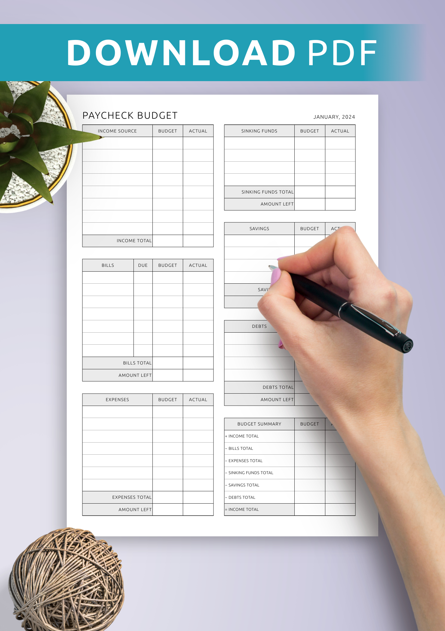 Printable And Digital Paycheck Budget Template - Download Pdf For with regard to FREE Printable Budget by Paycheck