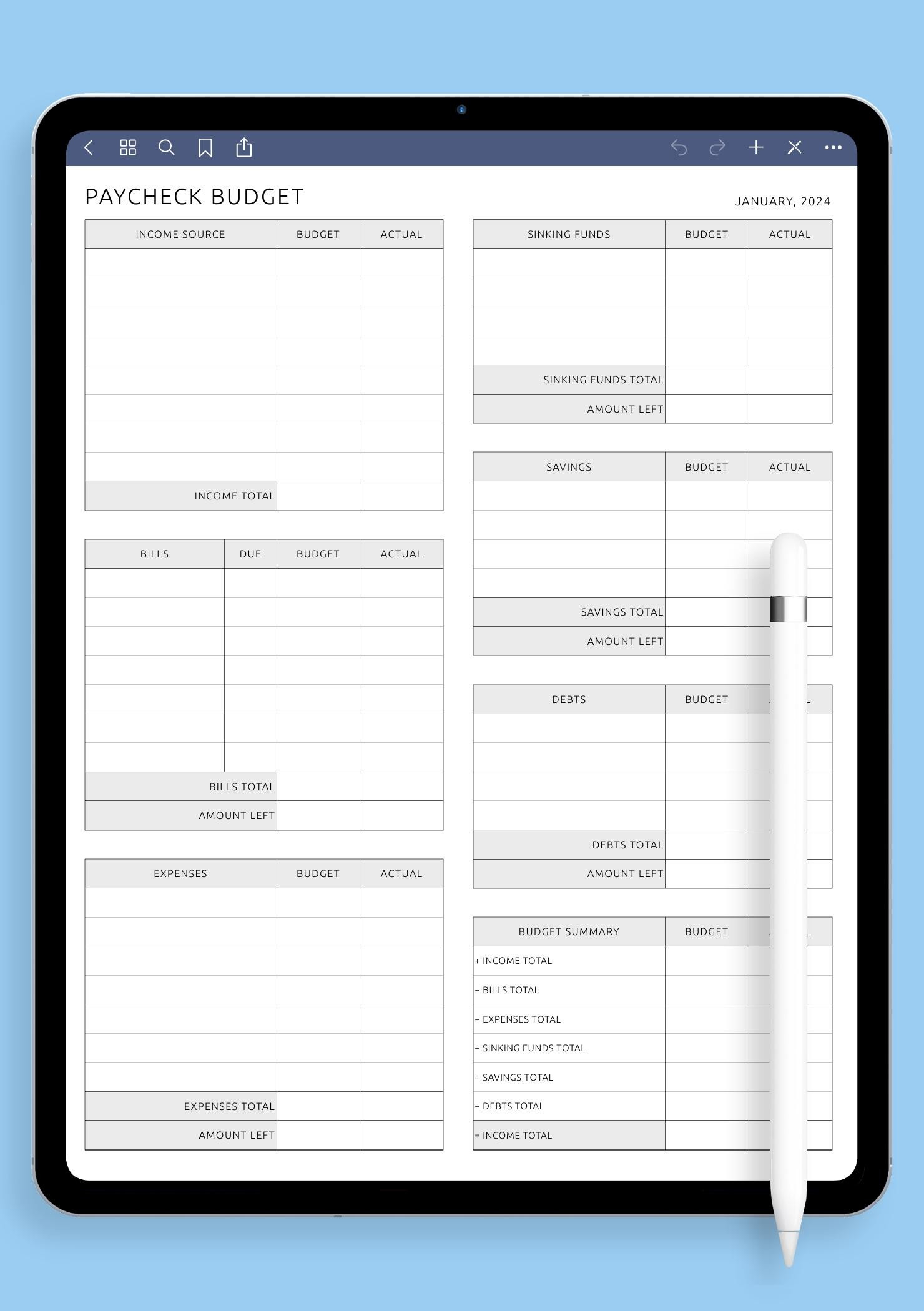 Printable And Digital Paycheck Budget Template - Download Pdf For within Free Printable Budget By Paycheck