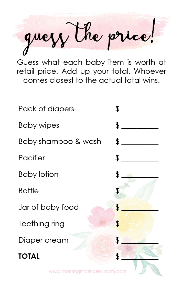 Printable Baby Shower Game: Guess The Price – Morning Motivated Mom for FREE Printable Baby Shower Game