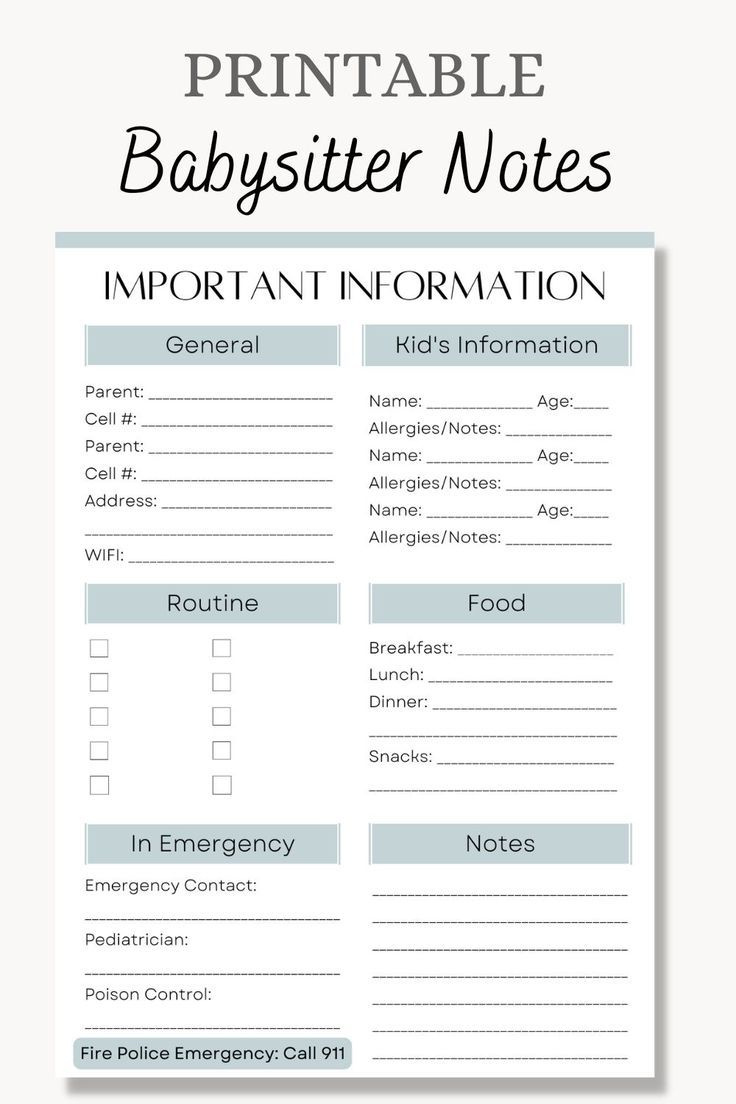Printable Babysitter Important Information Sheet Template, Nanny for Free Printable Babysitter Information Sheet