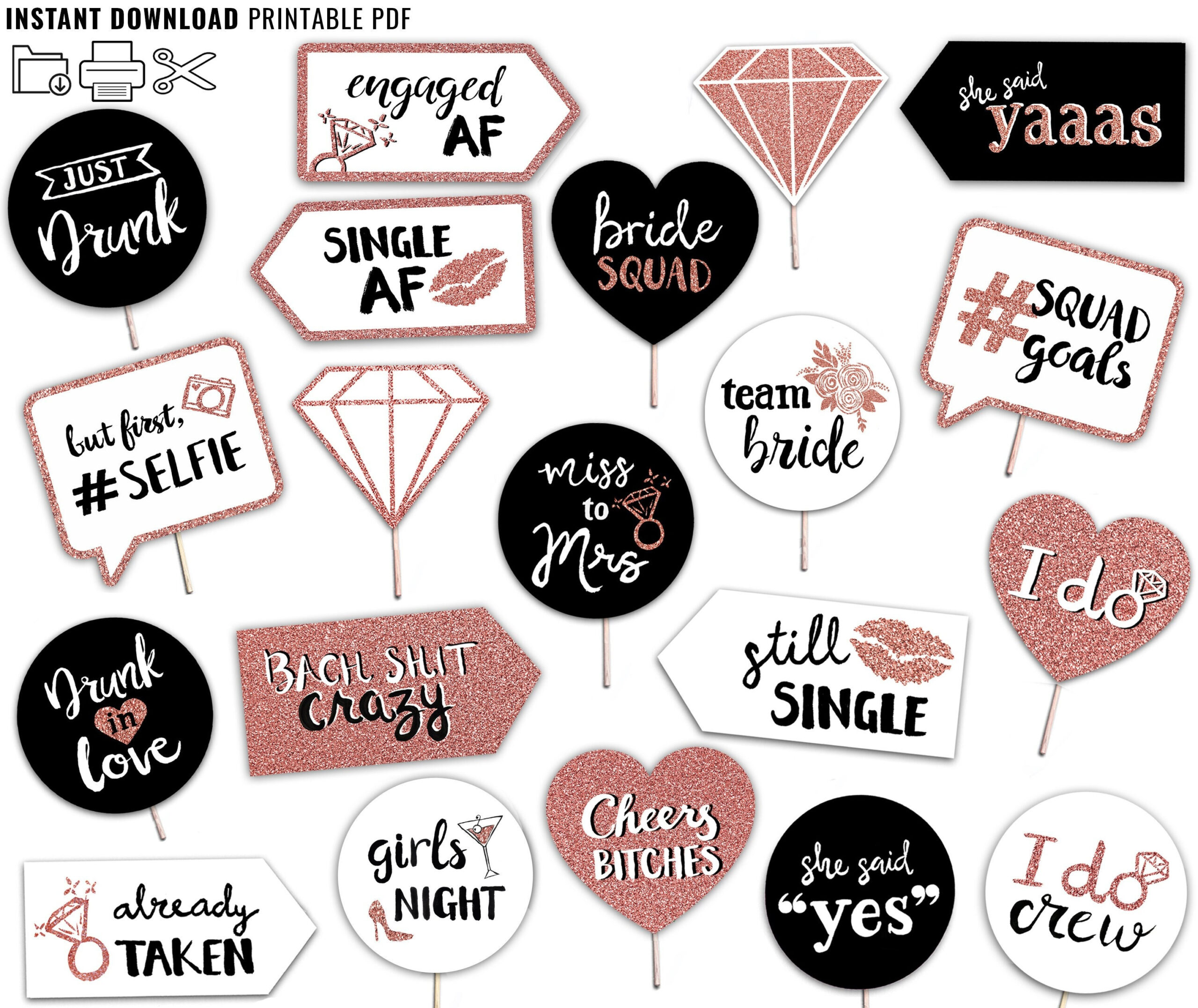 Printable Bachelorette Party Photo Booth Props - Instant Download pertaining to FREE Printable Bachelorette Photo Props