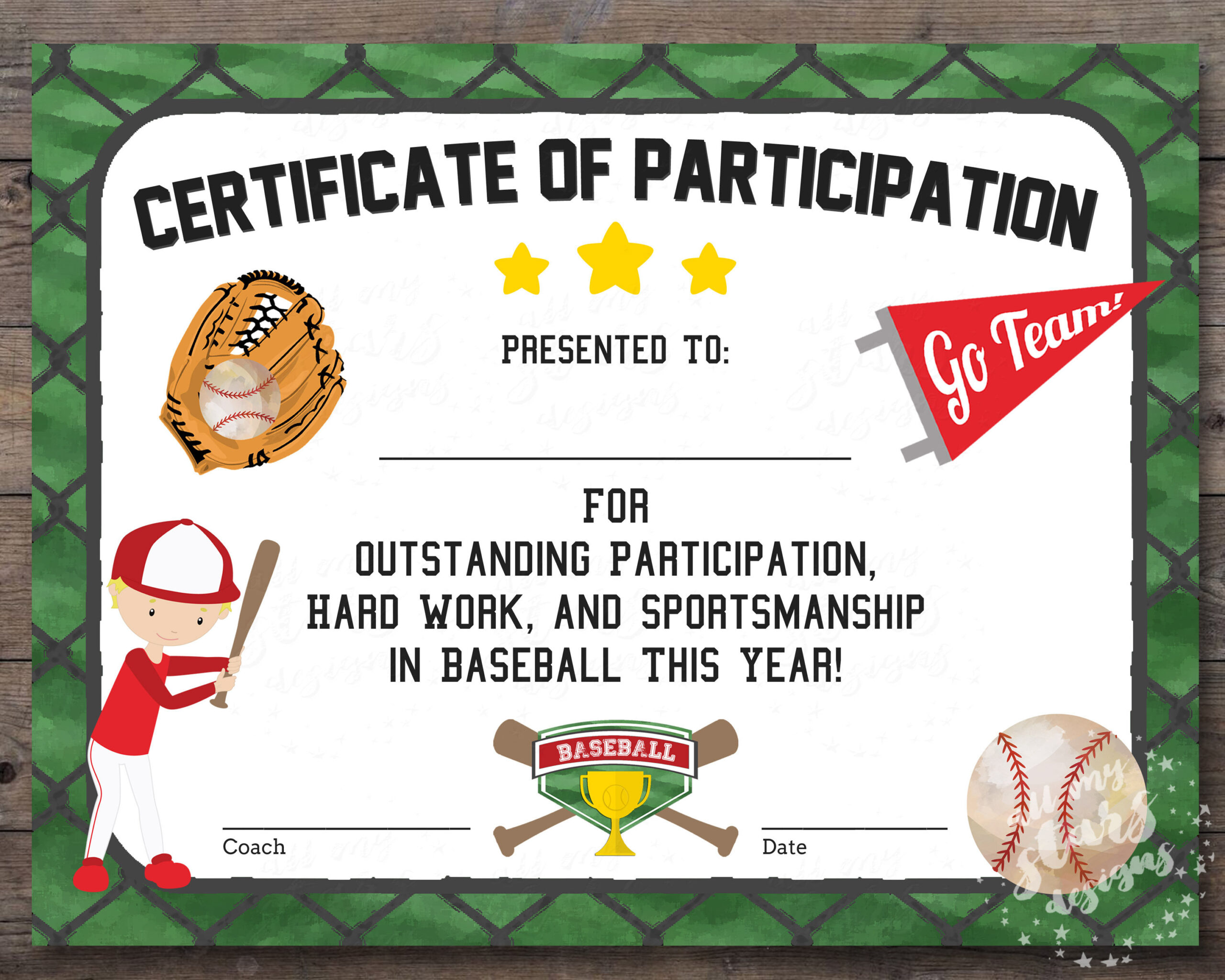Printable Baseball Participation Certificate | Sports Award throughout FREE Printable Baseball Certificates Templates