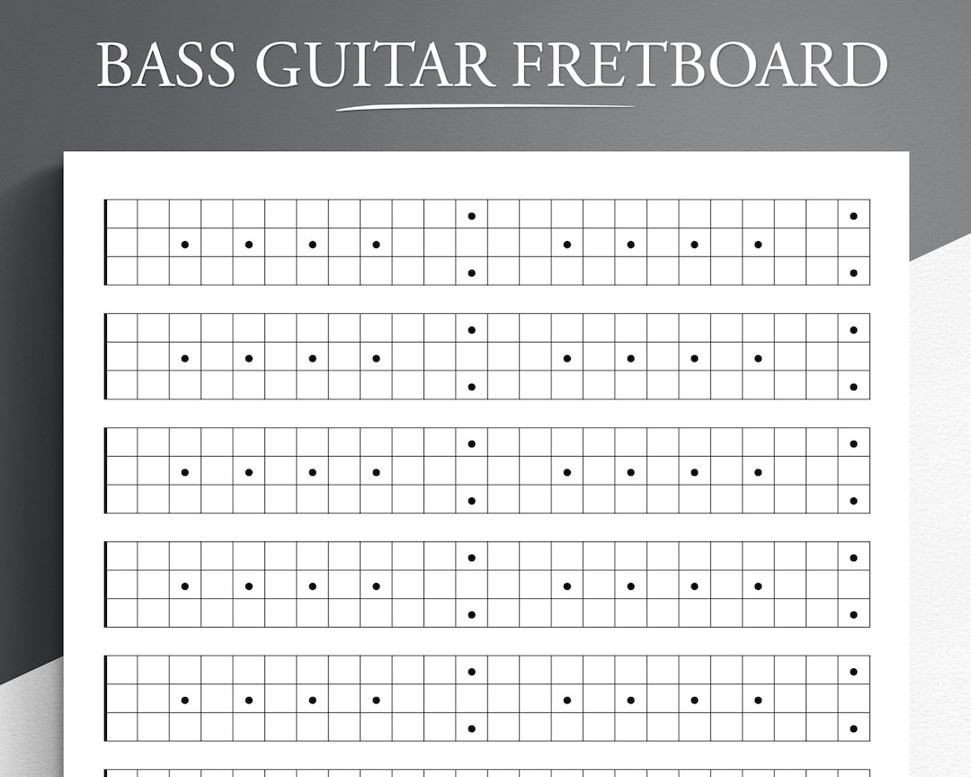 Printable Bass Guitar Neck Diagram. Blank Bass Guitar Fretboard for Free Printable Bass Guitar Fretboard Chart