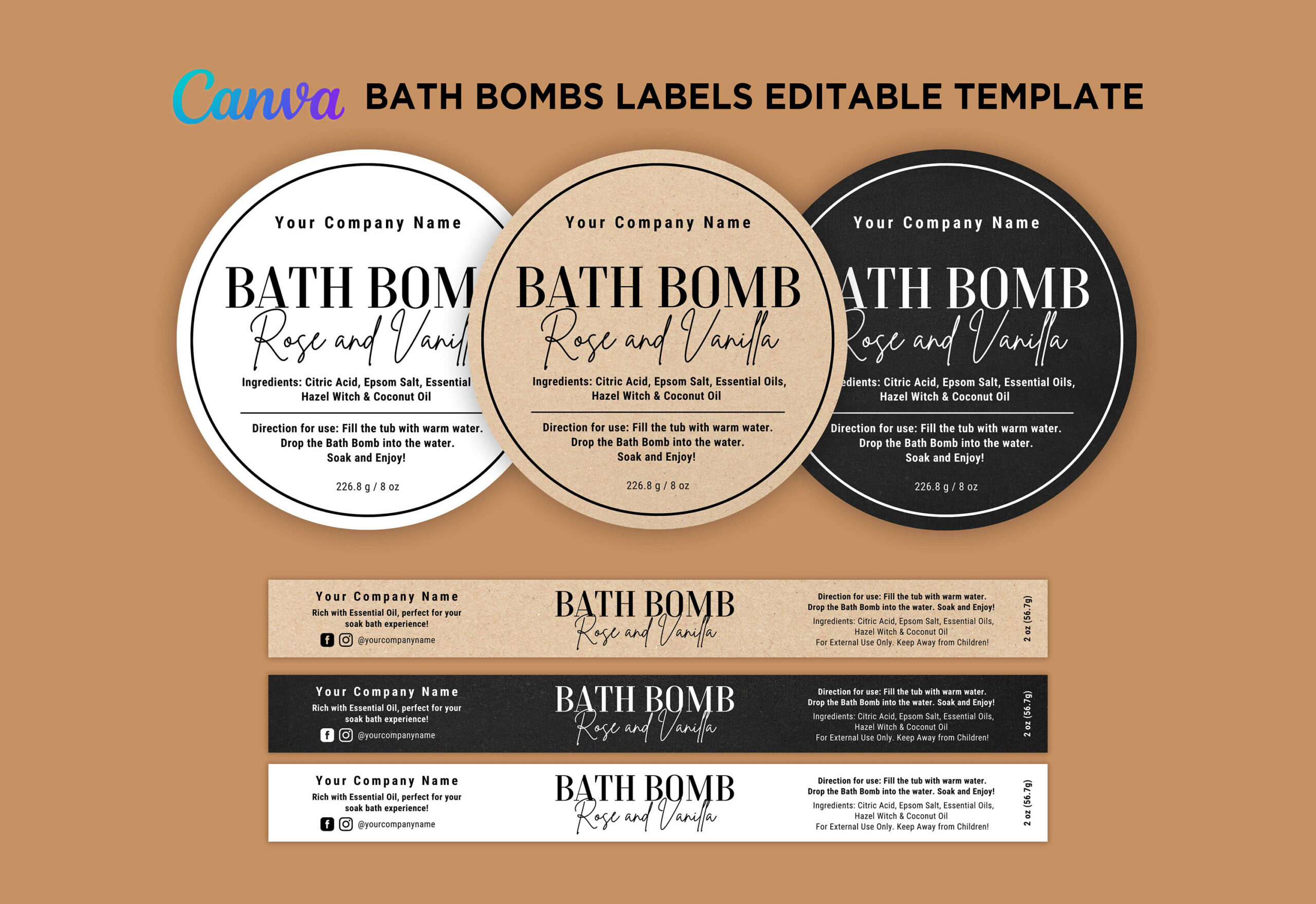 Printable Bath Bombs Design Label, Bath Bomb Belly Band Label with FREE Printable Bath Bomb Labels