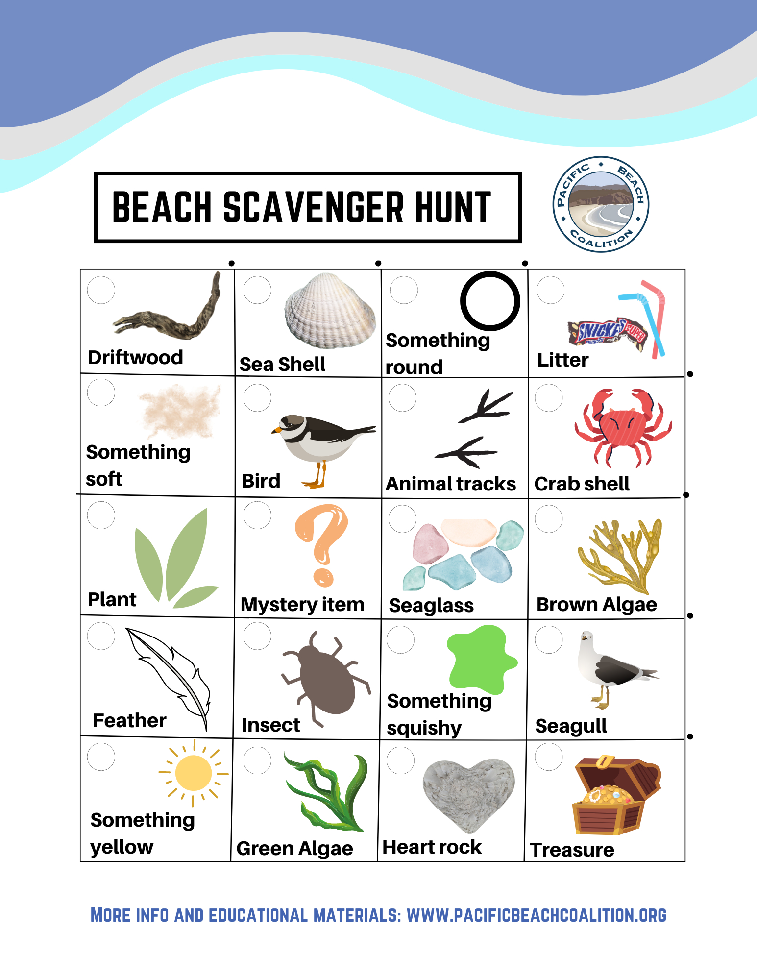 Printable Beach Scavenger Hunt - Pacific Beach Coalition inside FREE Printable Beach Scavenger Hunt