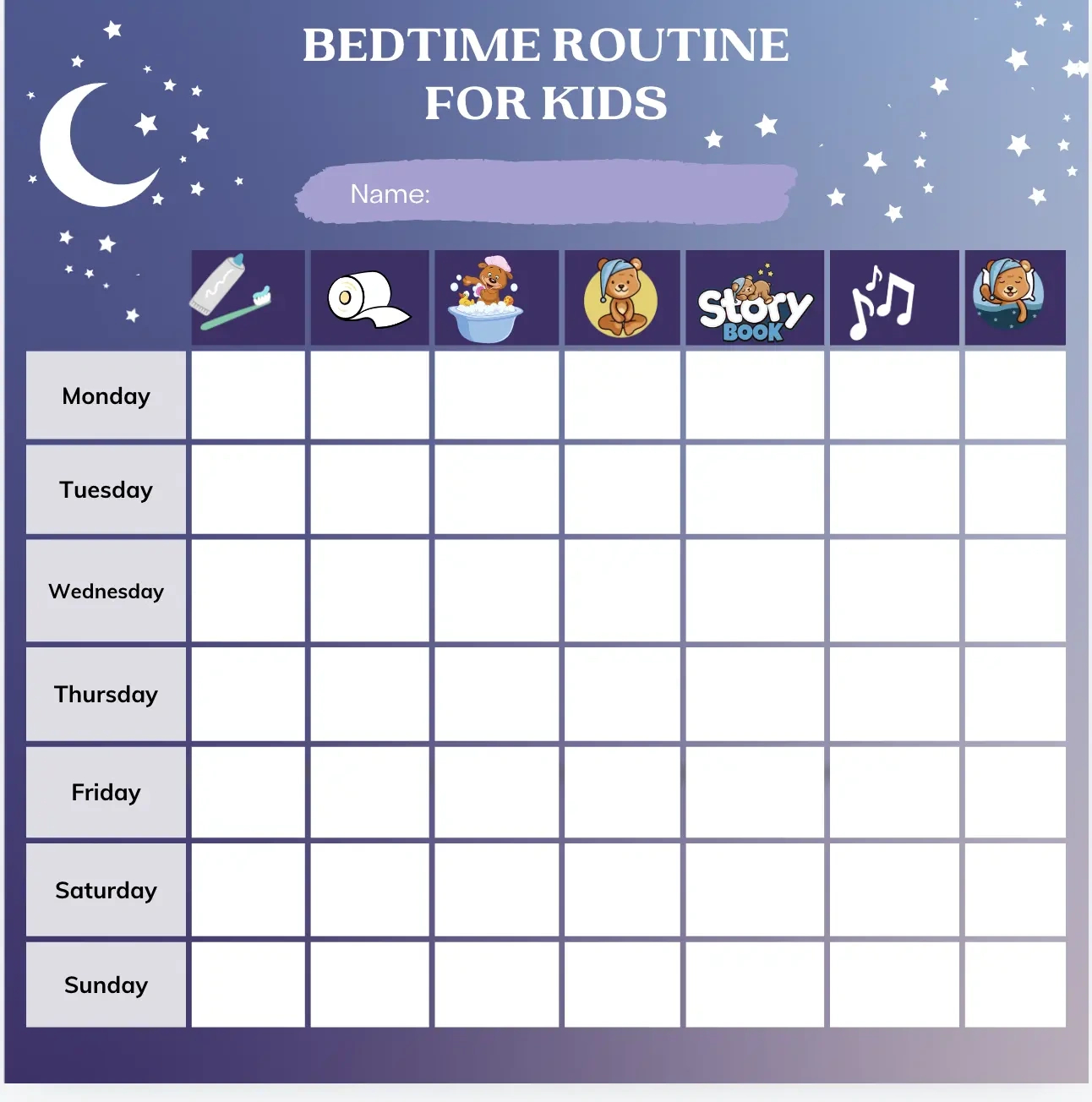 Printable Bedtime Routine Charts For Kids in Free Printable Bedtime Sticker Chart