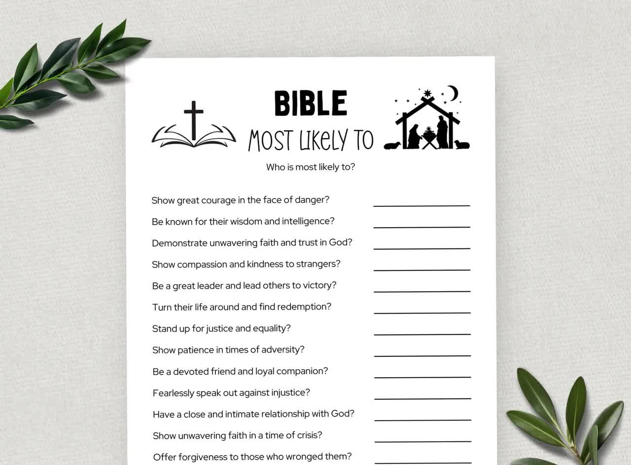 Printable Bible Most Likely To, Bible Games, Fun Christian Youth Group Game, Sunday School, Church Study Activity For Kids And Adults intended for FREE Printable Bible Games For Youth