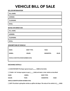 Printable Bill Of Sale For Vehicle - World Of Printables with FREE Printable Bill of Sale For Used Car