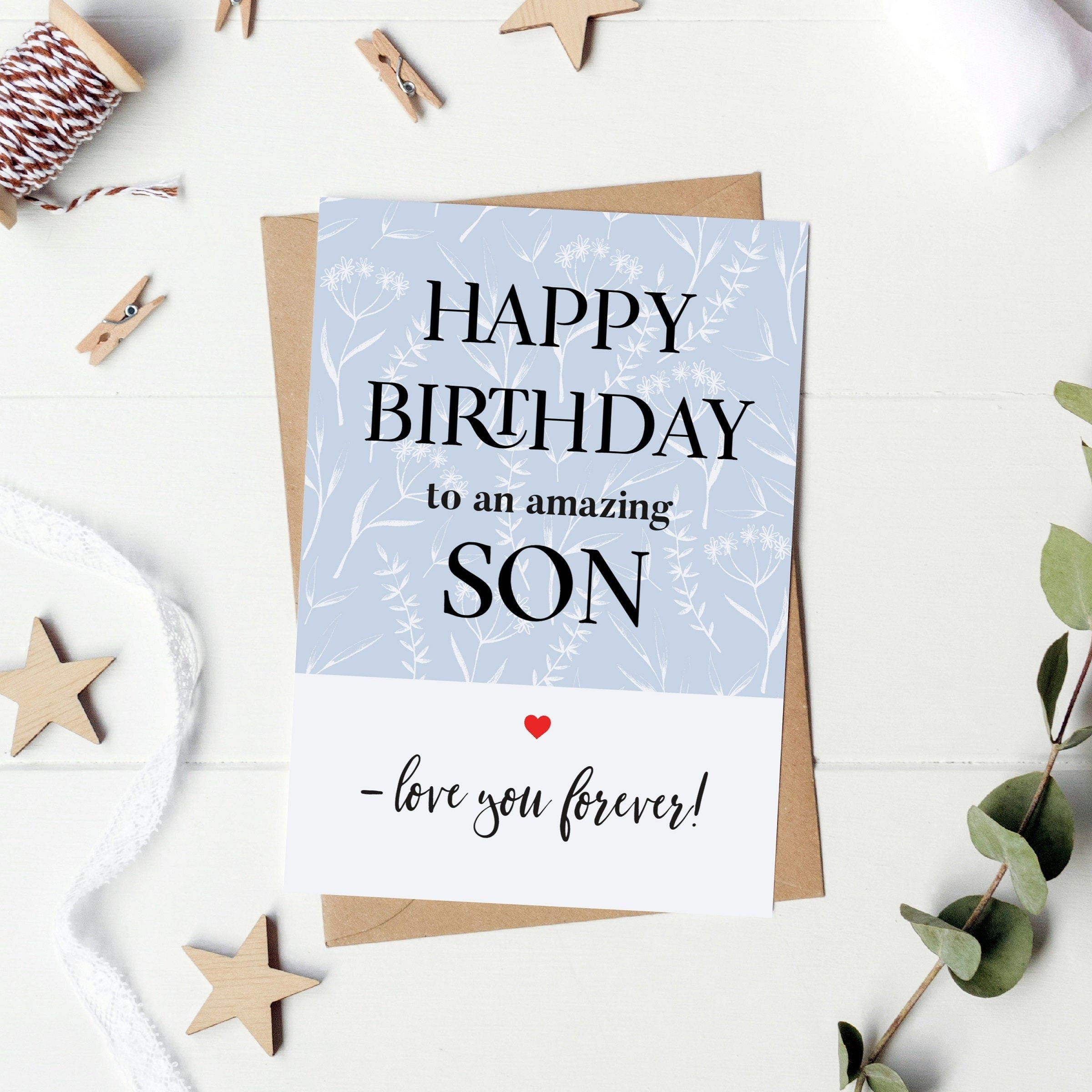 Printable Birthday Card For Son: Diy Card With Envelope (Digital in FREE Printable Birthday Cards For Adult Son