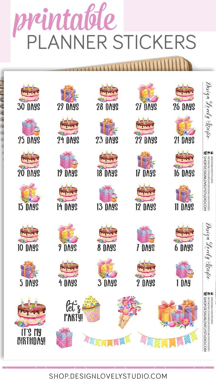Printable Birthday Countdown Planner Stickers, Birthday Planner inside Free Printable Birthday Planner Stickers