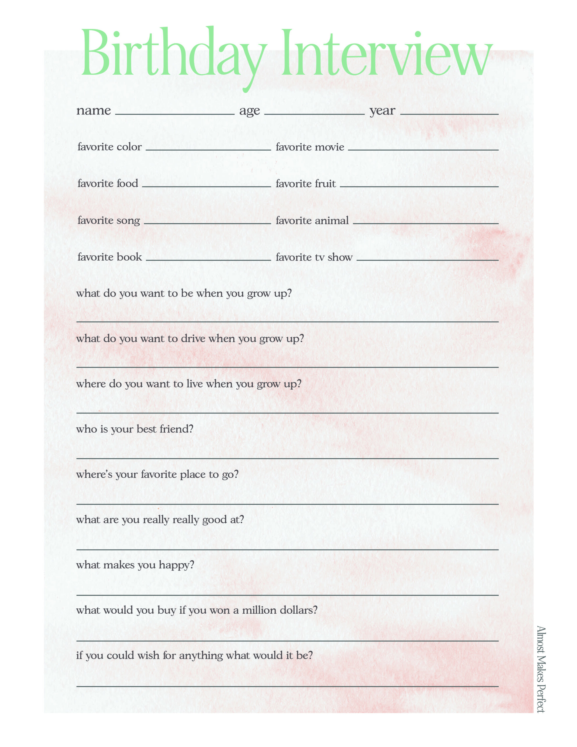 Printable Birthday Interview Questions – Almost Makes Perfect regarding Free Printable Birthday Interview Questions