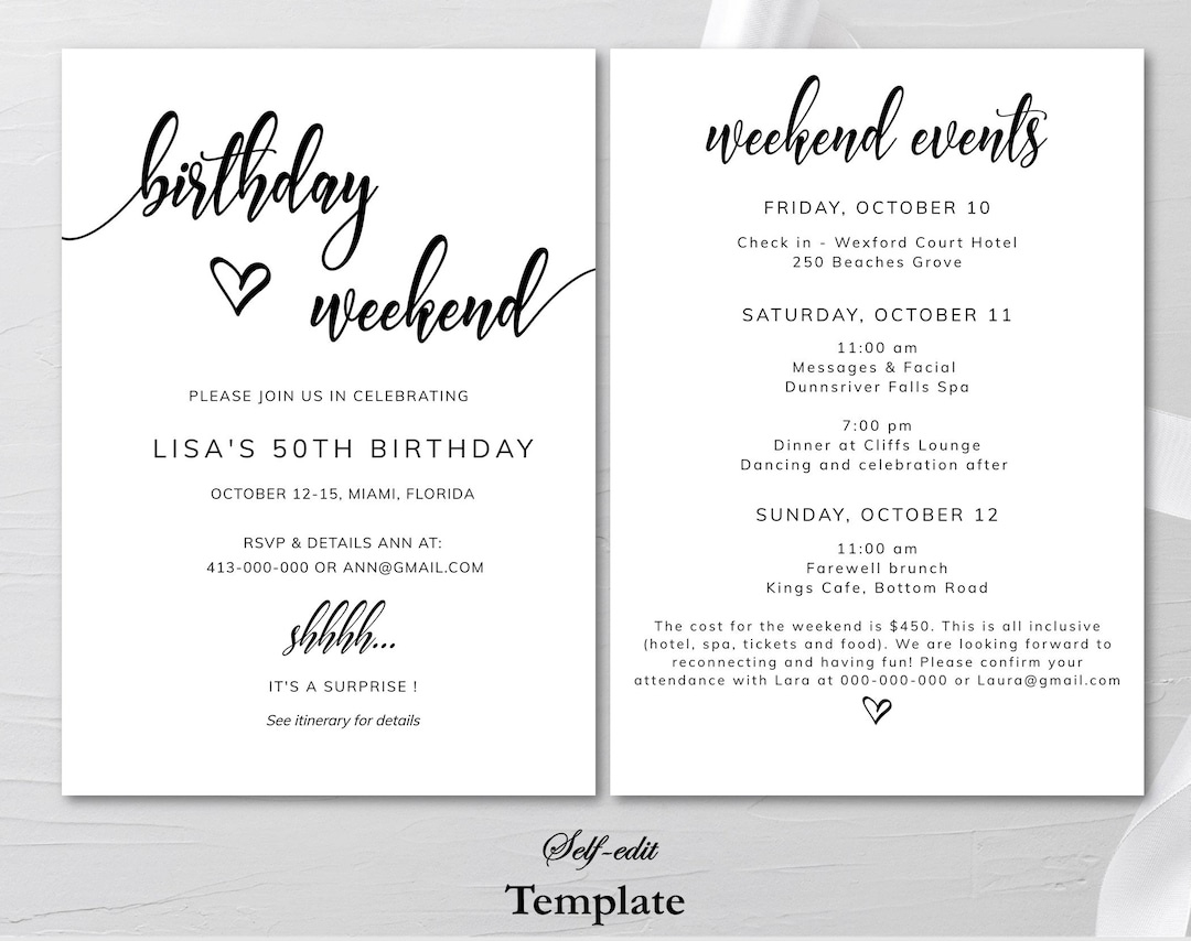 Printable Birthday Itinerary Template, Editable Birthday Itinerary intended for FREE Printable Birthday Itinerary Template