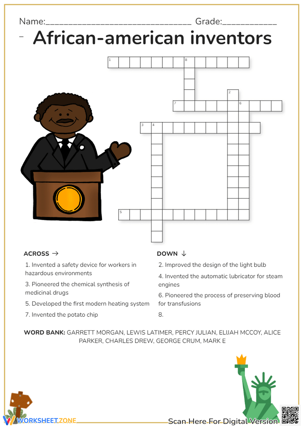 Printable Black History Crossword Puzzle Worksheets Download in FREE Printable Black History Crossword Puzzle