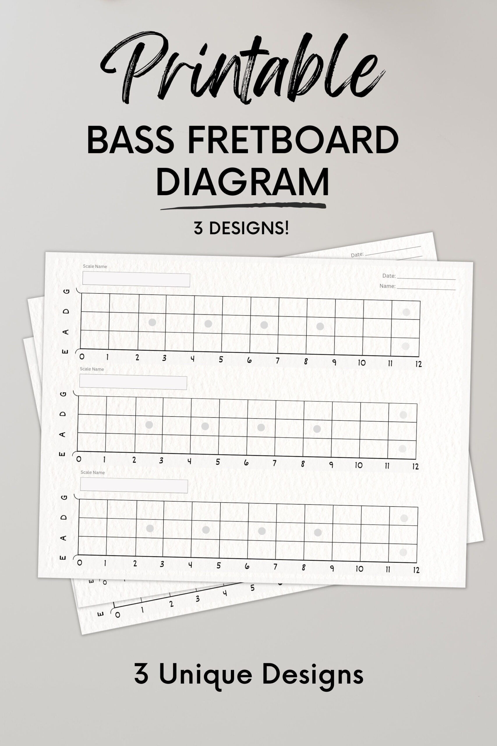 Printable Blank Bass Guitar Fretboard Chart Neck Diagram Teacher inside FREE Printable Bass Guitar Fretboard Chart
