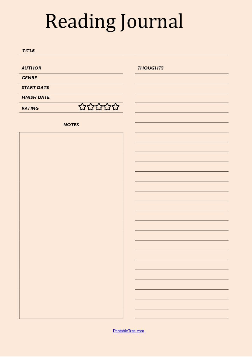 Printable Blank Reading Log Template Pdf | Reading Tracker inside FREE Printable Book Journal Pages