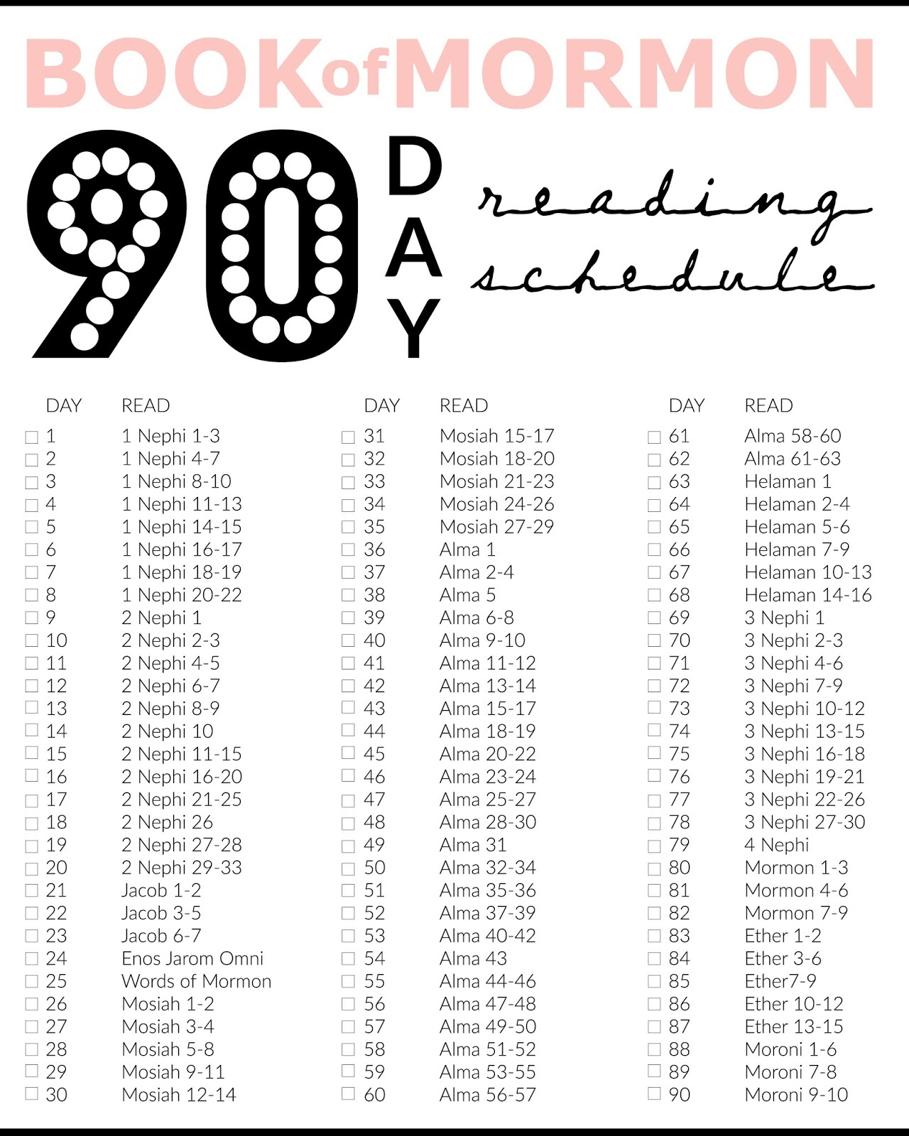 Printable: Book Of Mormon 90 Days Reading Chart | Audrey Fuller throughout Free Printable Book Of Mormon Reading Chart 2025