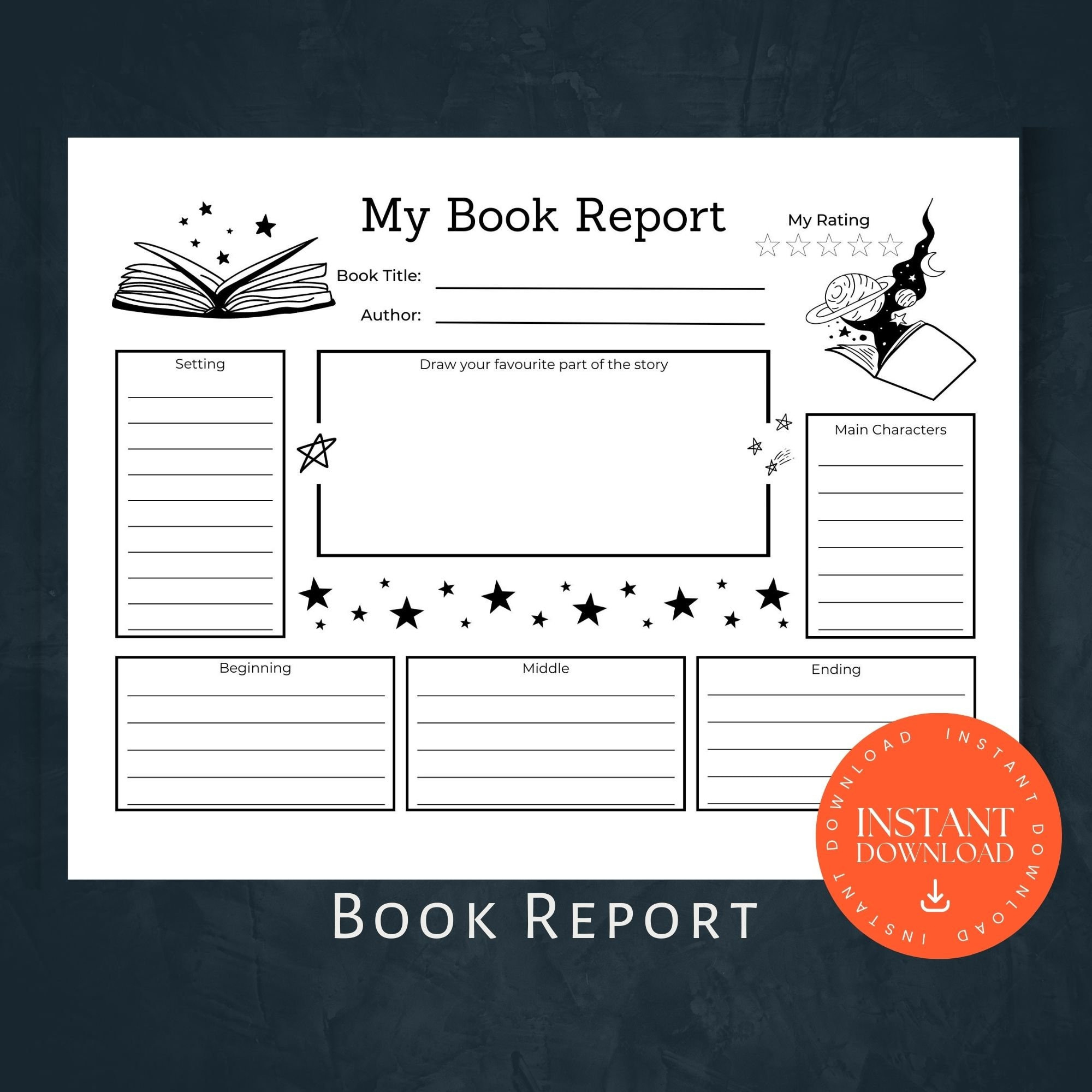 Printable Book Report, Instant Download, Printable Activity, Book Report Template, Book Review. Book Report Printable, Home School Reading pertaining to Free Printable Book Report Forms For Elementary Students