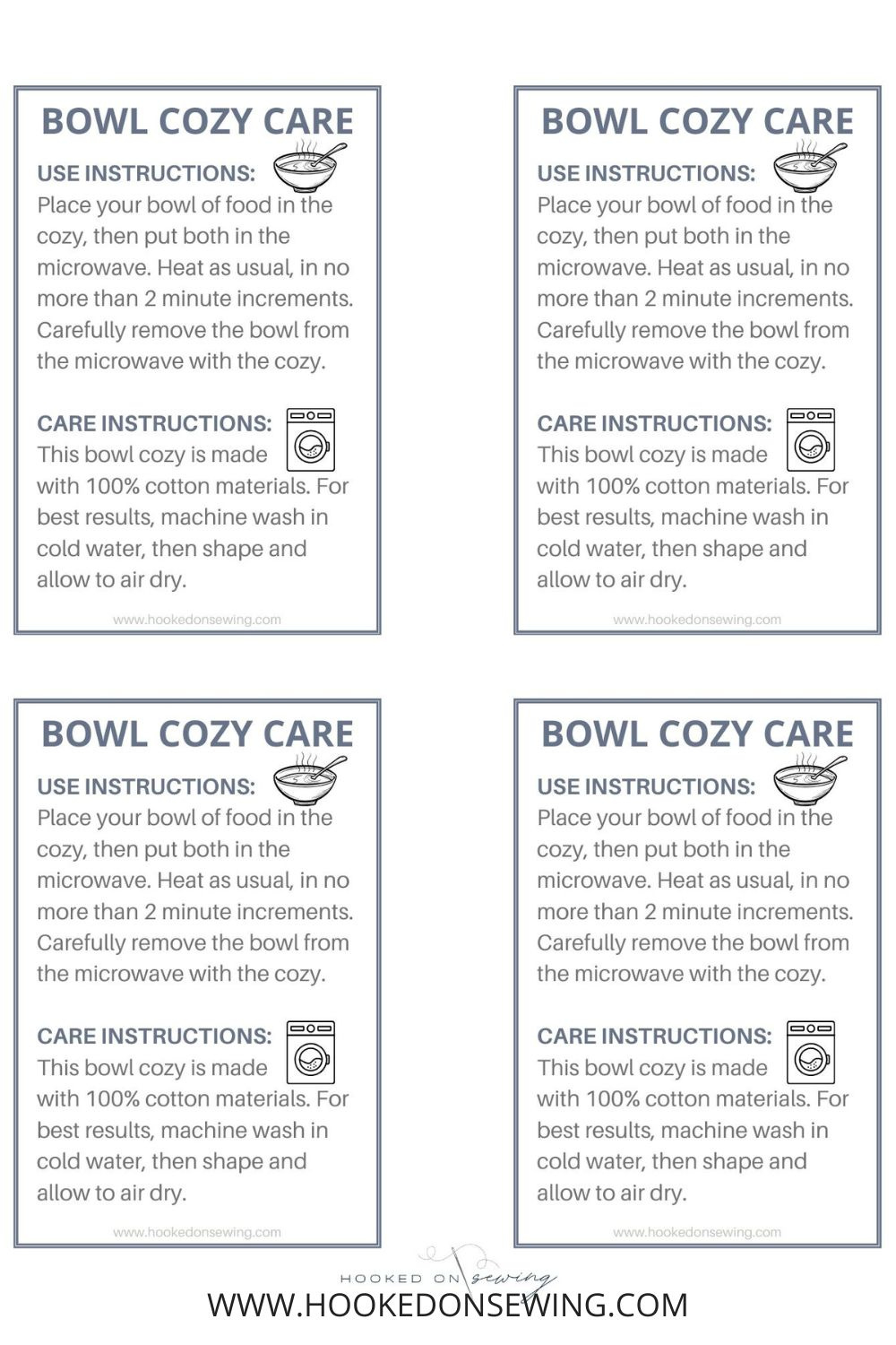 Printable Bowl Cozy Care Tags - Hooked On Sewing within Free Printable Bowl Cozy Care Tags