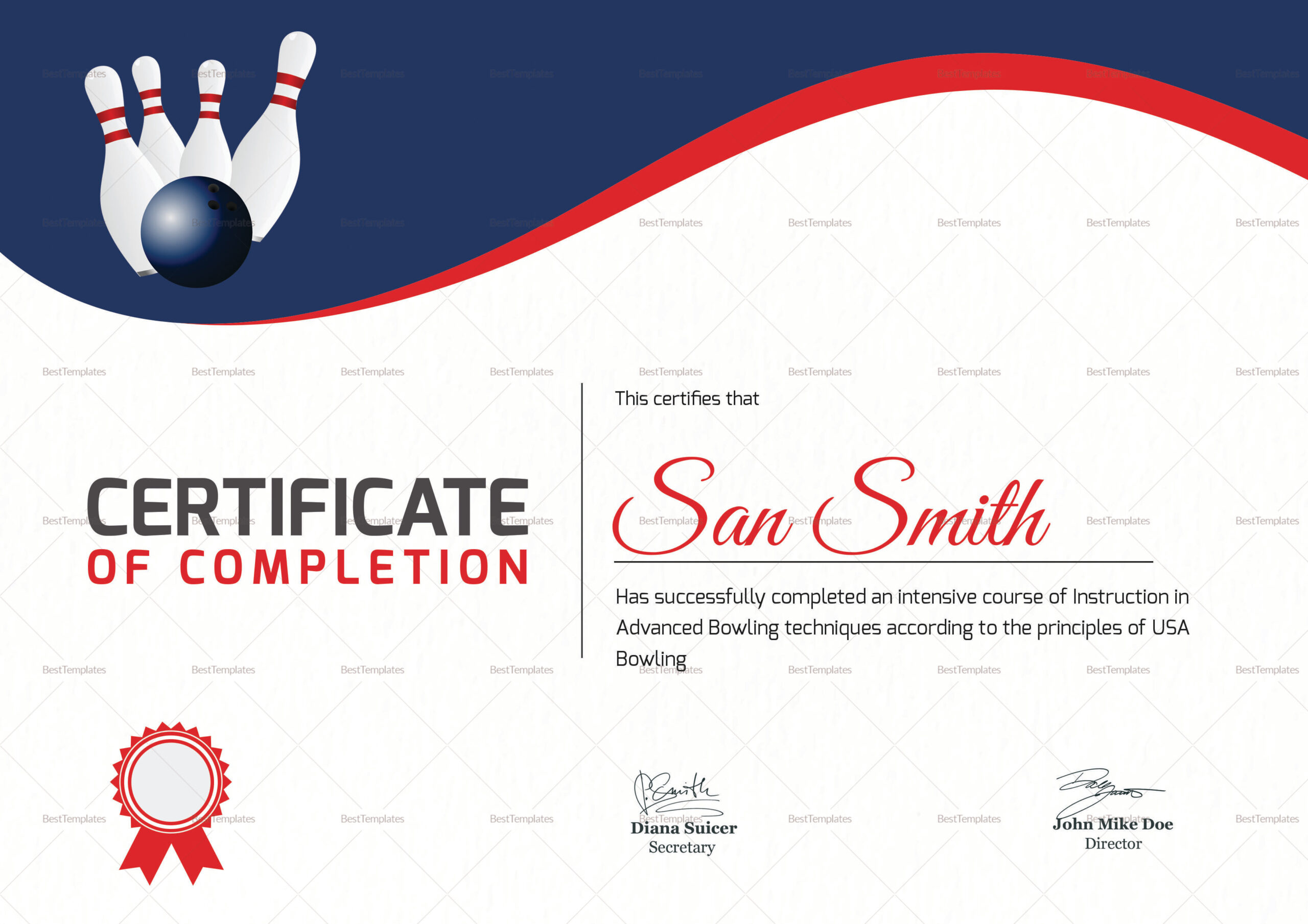 Printable Bowling Certificate Design Template In Word, Psd intended for FREE Printable Bowling Certificate Templates