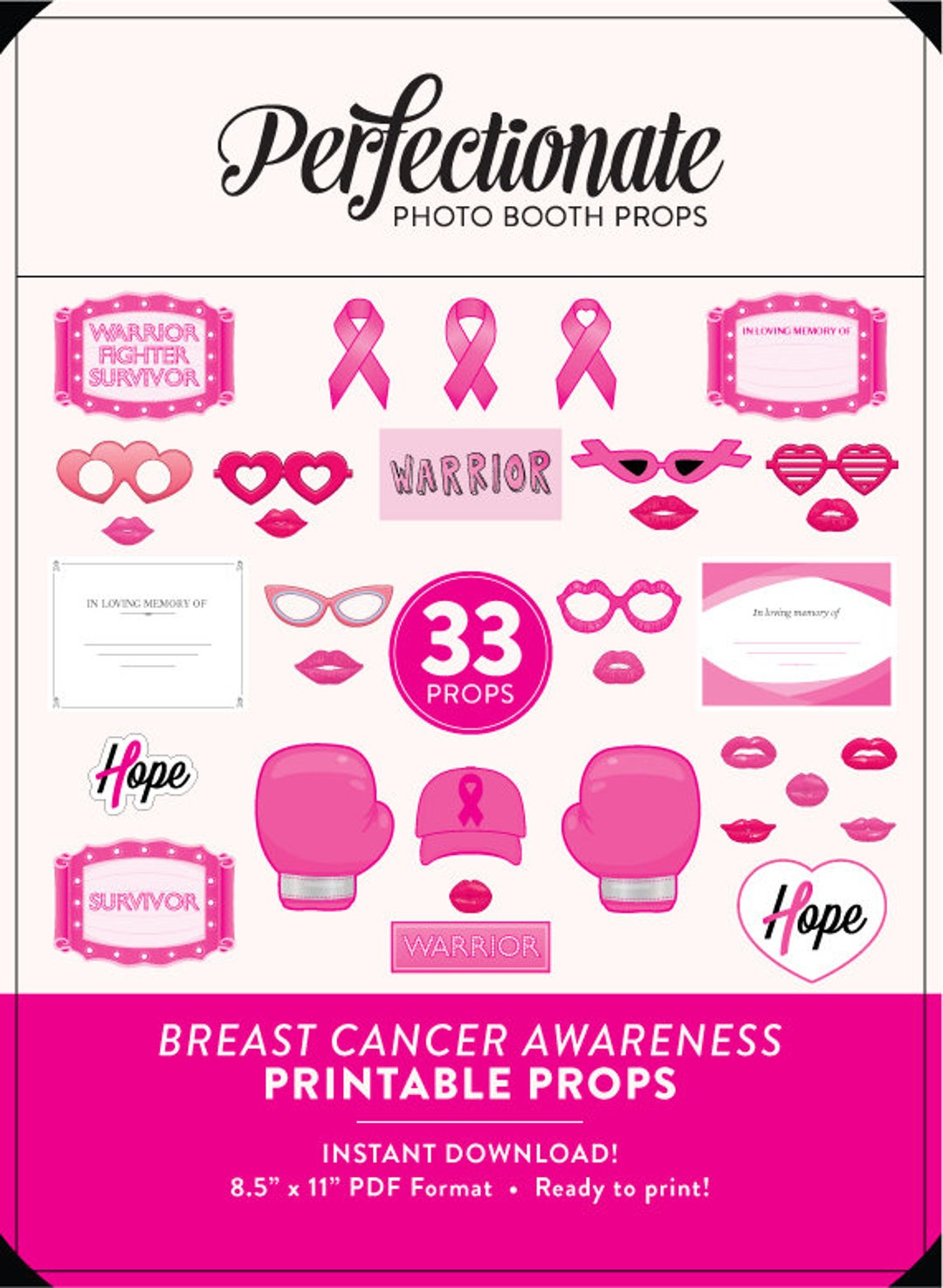 Printable Breast Cancer Awareness Props | 33 Breast Cancer Instant intended for FREE Printable Breast Cancer Photo Booth Props