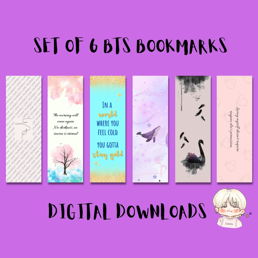 Printable Bts Inspired Bookmarks, Set Of 6, Digital Bookmarks To for Free Printable Bts Bookmark Printable