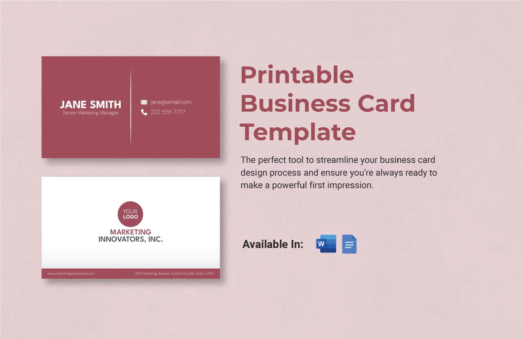 Printable Business Card Template In Word, Google Docs, Pdf in Free Printable Blank Business Card Templates For Word